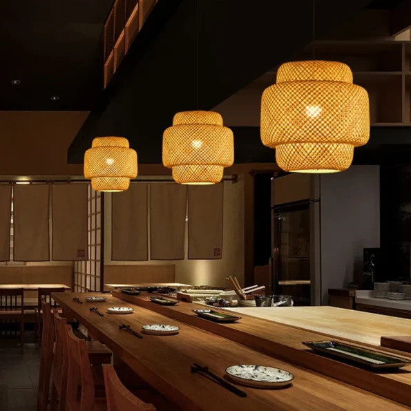 Bamboo Lantern 30cm Pendant Lamp Natural Rattan Wicker E27 LED Chandeliers Hand-Woven Lampshades Lighting Fixture Hanging Light - Image 2
