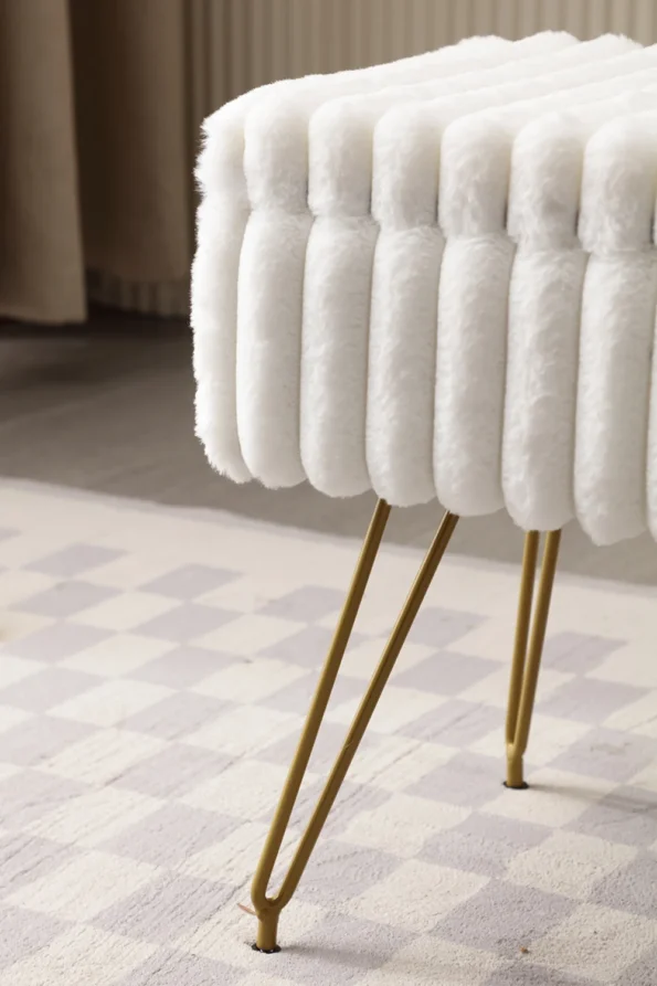 Chic Faux Fur Vanity Stool with Storage: Stylish Ottoman Chair - Image 5