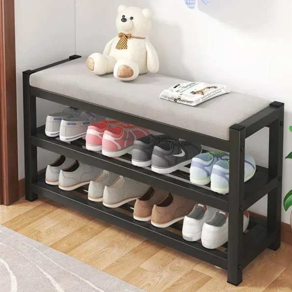 Changing Entryway Shoes Bench with Shoe Storage Cabinet Carbon Steel Shoe Rack for Hallway Seat Stool Space Saving Furniture
