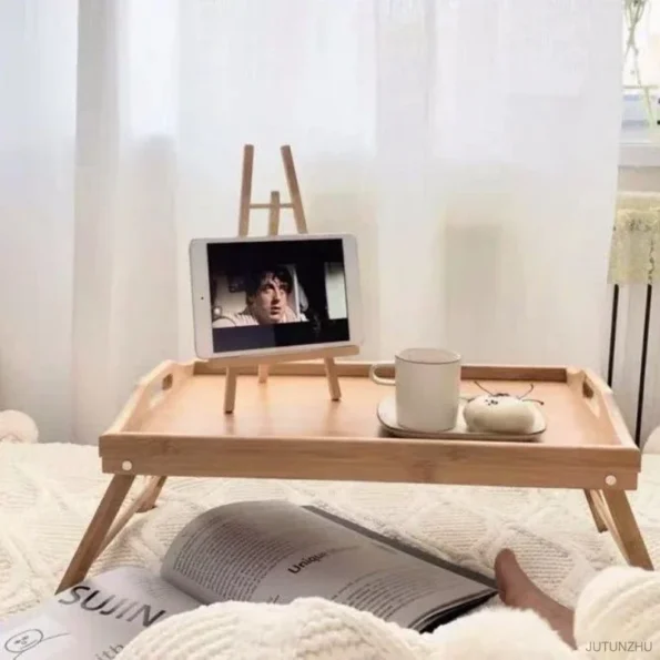50x30x25cm Portable Natural Bamboo Bed Tray Breakfast Laptop Desk Reading  Gaming Desk Folding Table Useful Simple Kitchen Tool - Image 2