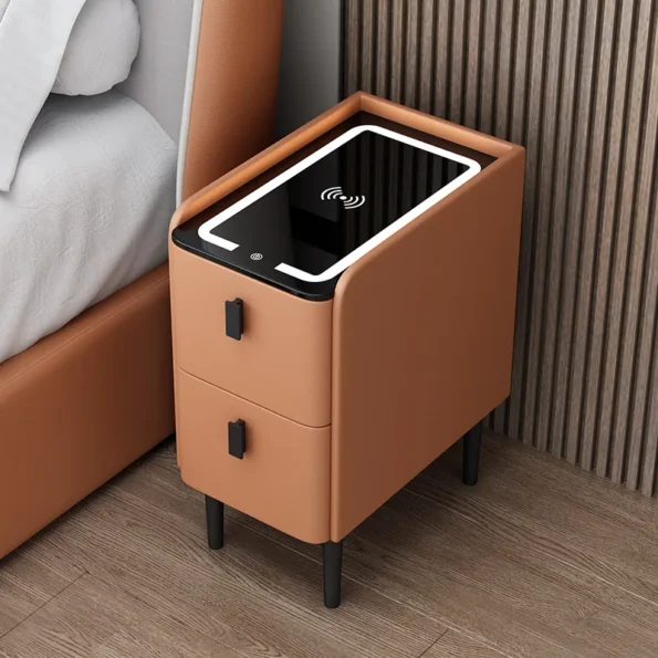 Solid Wood Bedside Table: Nordic Style Smart Nightstand with Wireless Charging and USB - Image 4