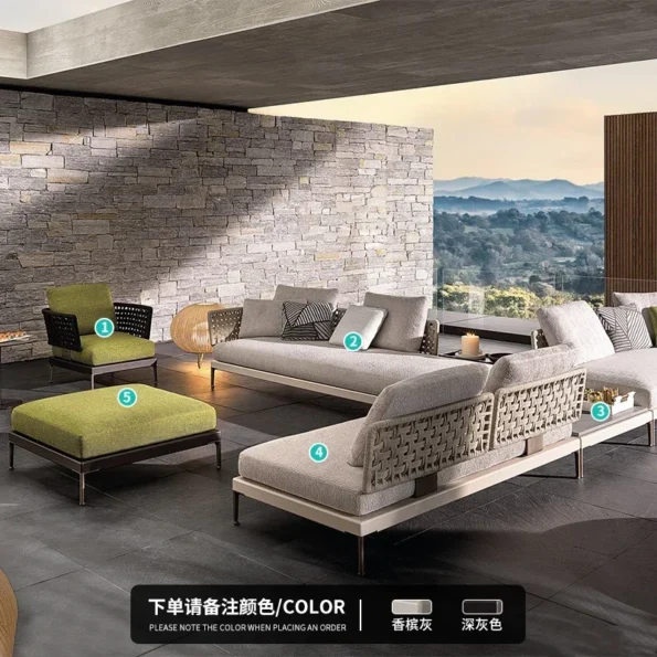 Courtyard Balcony Outdoor Sofa Leisure Terrace Designer Sunshine Room Garden Sofa Corner Vine Weaving Furniture Combination - Image 7