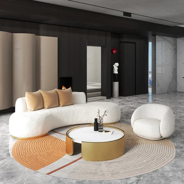 New Nordic household curved lamb velvet white high-quality office reception fabric sofa - Image 2