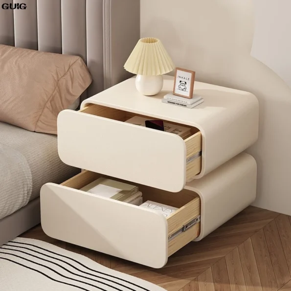 GUIG Cream Wind Bedside Table: Minimalist Modern Solid Wood Nightstand - Image 2