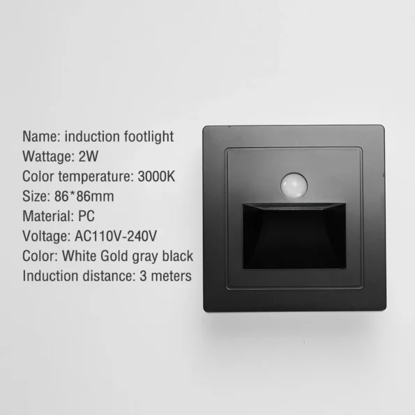 Recessed Led Wall Lamp PIR Motion Sensor Stair Case Light AC110V-240V Step Lamp Corridor Lighting Indoor Wall Lightin 2W - Image 3