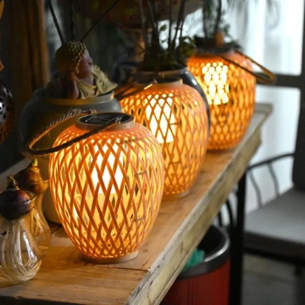 Outdoor Lighting Solar Lantern Night Lights Waterproof Hanging Imitation Bamboo Weaving Table Lamp For Garden Party Decoration - Image 5