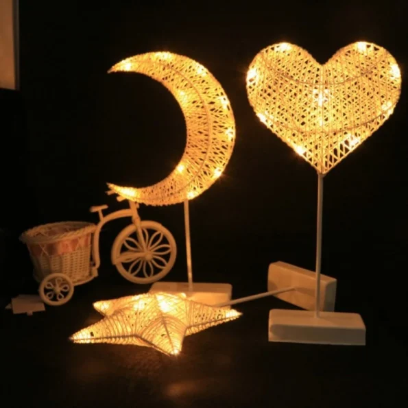 Rattan Weave Star Moon Night Light Battery Powered Romantic Table Lamp For Home Living Room Decor Desktop Ornament Bedside Lamp - Image 4