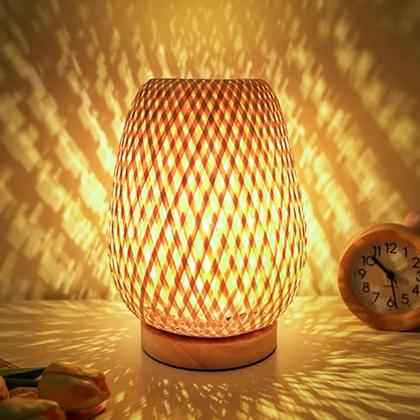 Small Rattan Table Lamp Dimmable Beside Lamp Vintage Wicker Wooden Night Stand Lamp for Bedroom Living Housing Home Room - Image 3