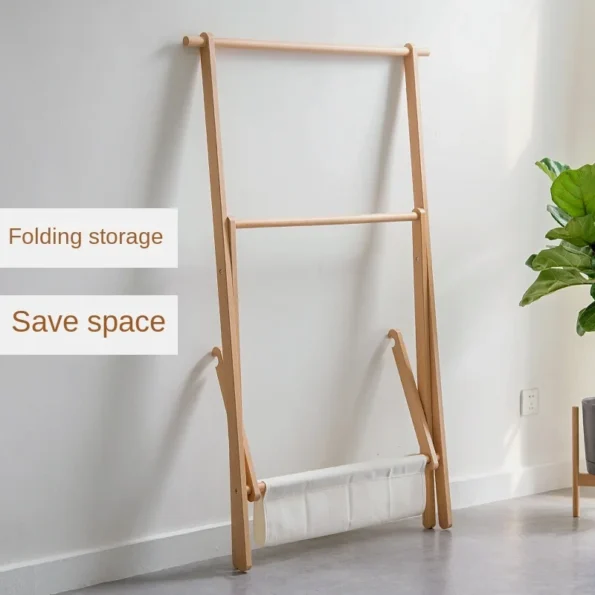 Joylove Solid Wood Floor Hanger Modern Minimalist Double-layer Multi-functional Clothing Display Stand Parent-child Coat Rack - Image 2