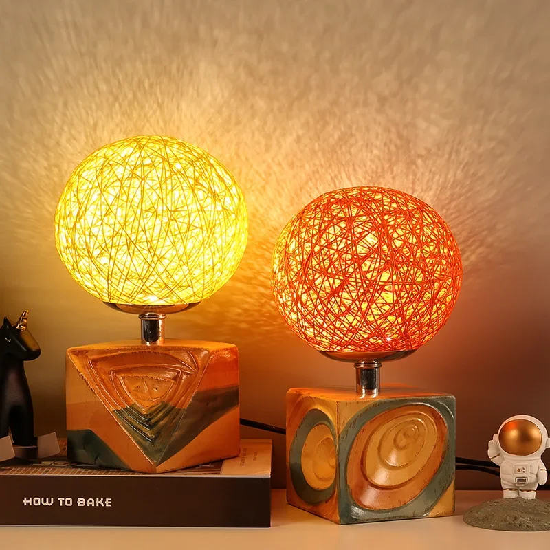 Bedroom Bedside Creative Warm And Dreamy LED Night Light Creative Personality Holiday Gift Starry Sky Rattan Ball Table Lamp