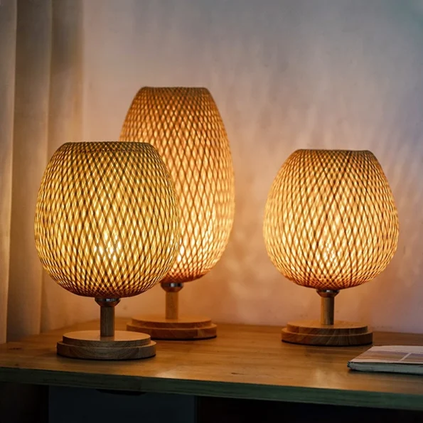 Bamboo Weaving Table Lamp Creative Handmade Rattan Bedroom Restaurant Bedside Desk Lights Chinese Pastoral Retro Table Light - Image 3