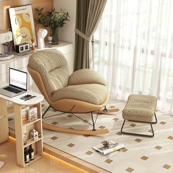 FULLLOVE Nordic Home Single Living Room Sofas Chair Leisure Light Luxury Recliner Lazy Bedroom Sofa Simple Balcony Rocking Chair - Image 3