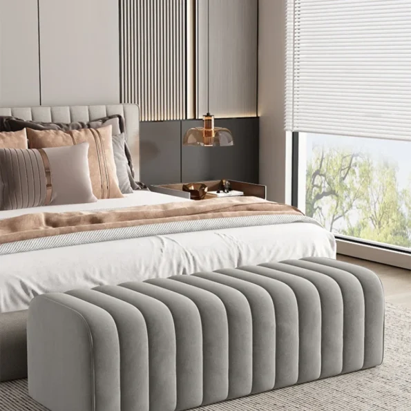 Modern Velvet Bed End Bench - Hall Rest Feet Long Sofa Chair Entrance Design Soft Shoe Bench Nordic Makeup Low Stool Furniture - Image 4