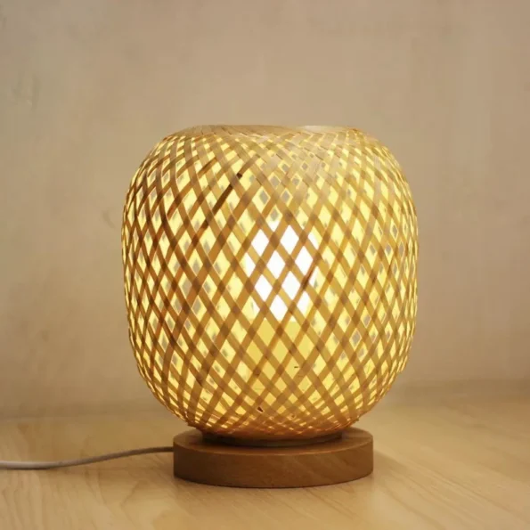 Bamboo Rattan Table Lamp Farmhouse Style Bedside Atmosphere Light Desk Study Bar Cafe Restaurant Nightlights