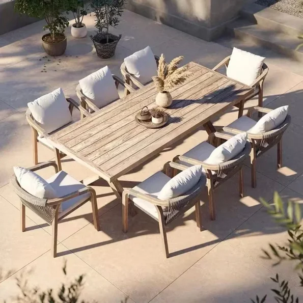 Outdoor teak sofa villa garden single person rattan chair - Image 5