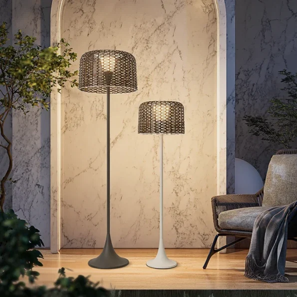 Outdoor Solar Floor Lamp,Waterproof Rattan Floor Lights For Patios, Decks, Garden,Outdoor Floor Lamps For Patio Plug In - Image 3
