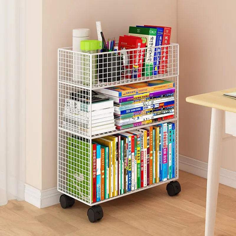 Mobile Bookshelf Under The Table Shelf Storage Bookcase Storage Shelves Cabinet Closet Metal for Home Office Organizer