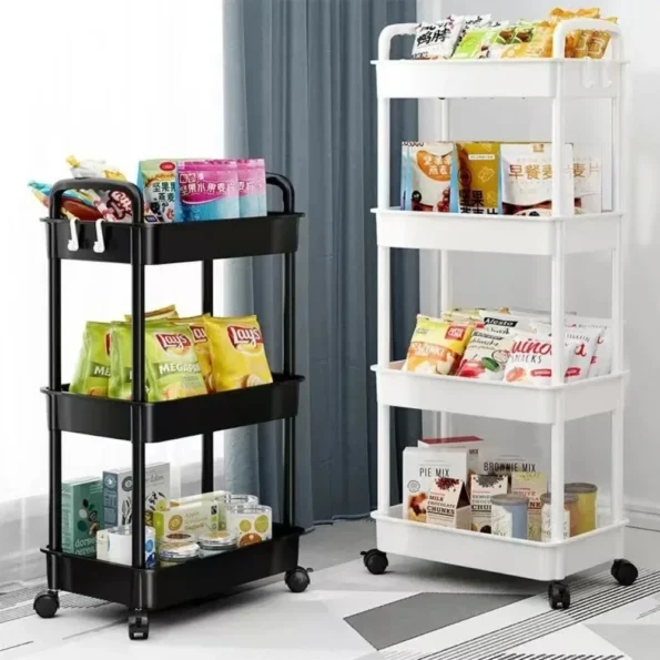 Bookshelf Storage Trolley Mobile Kitchen Organizer Cart With Wheels Multi-Layer Bathroom Shelves Household Snacks Storage Rack - Image 3
