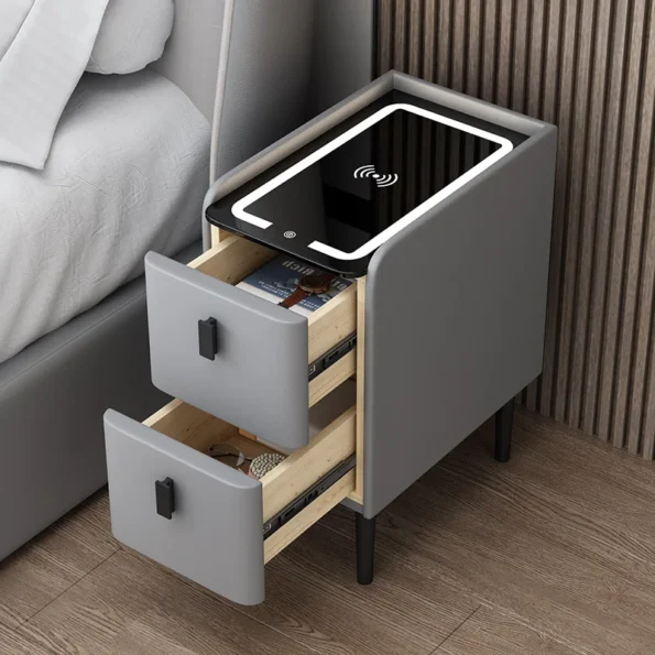 Solid Wood Bedside Table: Nordic Style Smart Nightstand with Wireless Charging and USB - Image 3