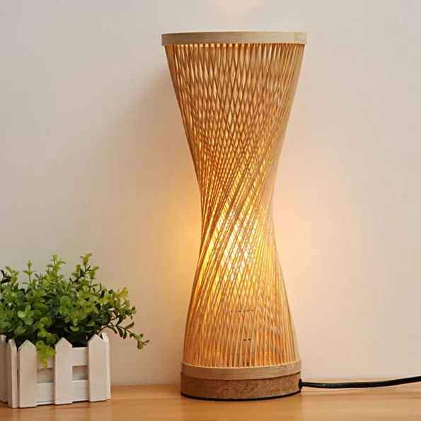 Modern Hand Knitted Weaving Bamboo Table Lamp Bedroom Bedside Lamp Wood Rattan Lampshade Room Home Decor Art Desk Light