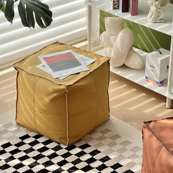 FULLOVE Creative Household Lazybones Sit In Luxury Net Red Low Stool Sitting Room Small Sofa Pedal Bedroom Leather Pier Low Sofa - Image 3