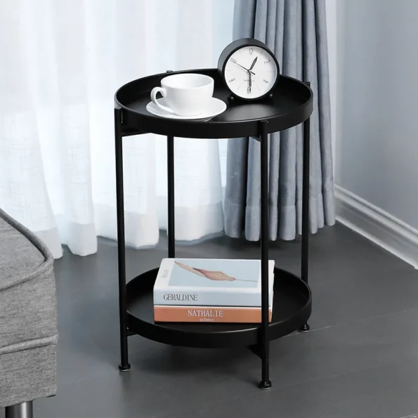 Ins Nordic Iron Double-layer Tea Table Living Room Sofa And Bedside Side Table Bedroom Breakfast Coffee Table Small Round Table - Image 2