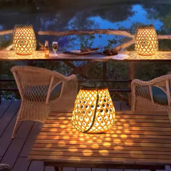 Outdoor Lighting Solar Lantern Night Lights Waterproof Hanging Imitation Bamboo Weaving Table Lamp For Garden Party Decoration - Image 4