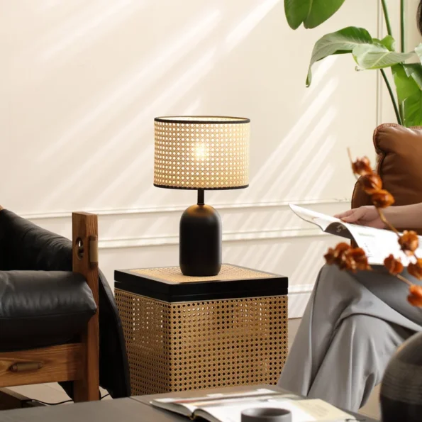 Japanese Style Wabi Sabi Style Rattan Table Lamps Black Rattan Lamp Nordic Retro Living Room Decor Bedroom Bedside Table Lights - Image 4