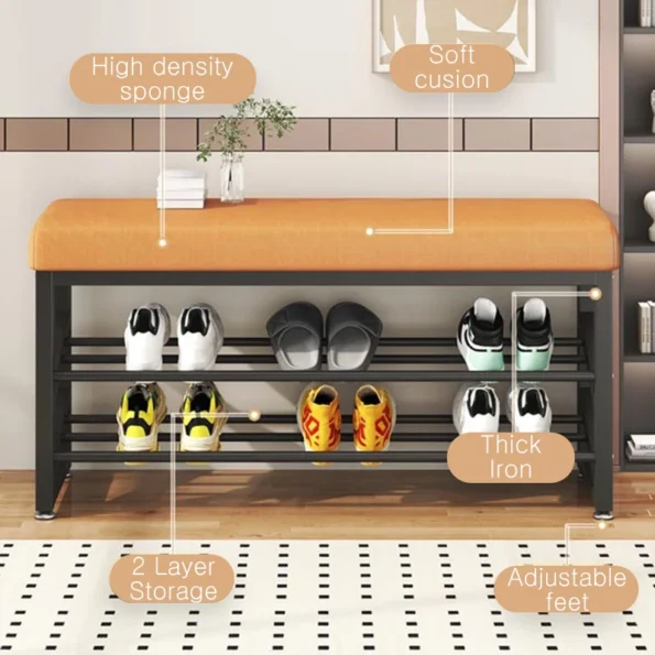 80cm Shoe Rack Bench, 3-Tier Metal Shoe Storage Organizer, Entryway Bench for Entryway Bedroom, Shoe Bench with Storage 신발 벤치 - Image 5
