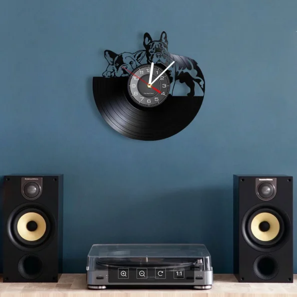 French Bulldog Couple Wall Clock - Modern Vinyl Record Art for Dog Lovers - Image 4
