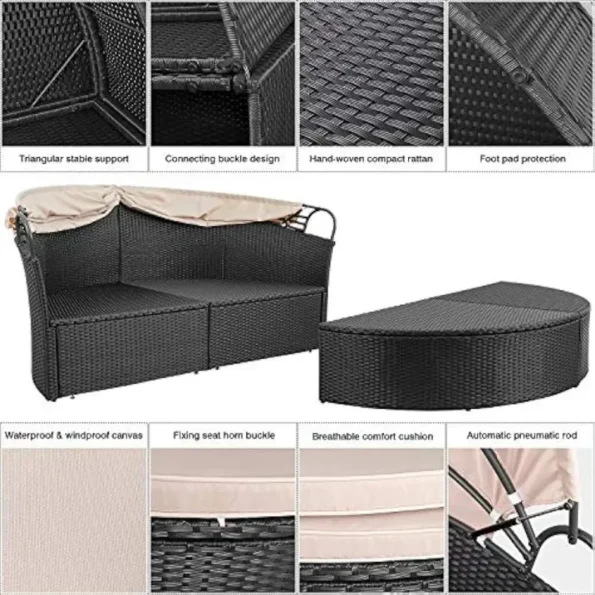 Outdoor Round Garden Sofas Canopy Wicker Rattan Separated Seating Sectional Sofa for Patio Lawn - Image 4