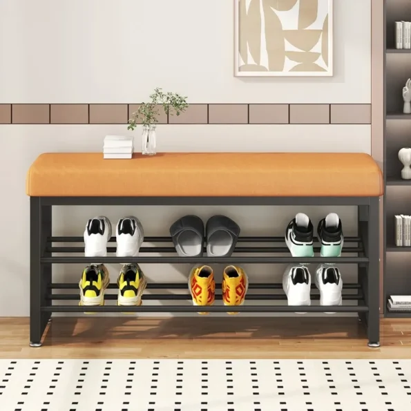 80cm Shoe Rack Bench, 3-Tier Metal Shoe Storage Organizer, Entryway Bench for Entryway Bedroom, Shoe Bench with Storage 신발 벤치 - Image 2