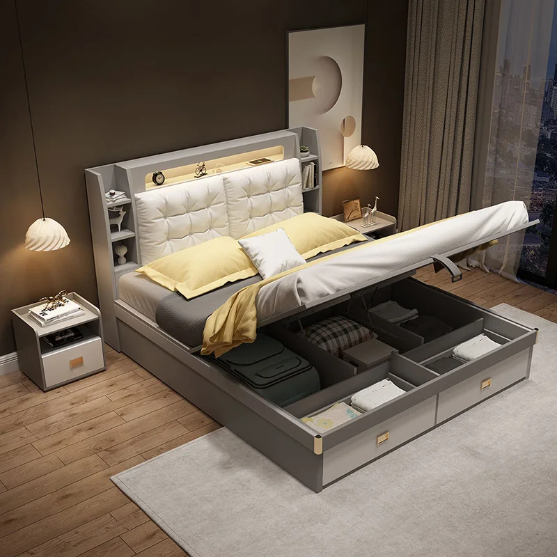Tatami King/Queen Bed with Bedside Table and Storage: Modern High Box Bed Frame - Image 2