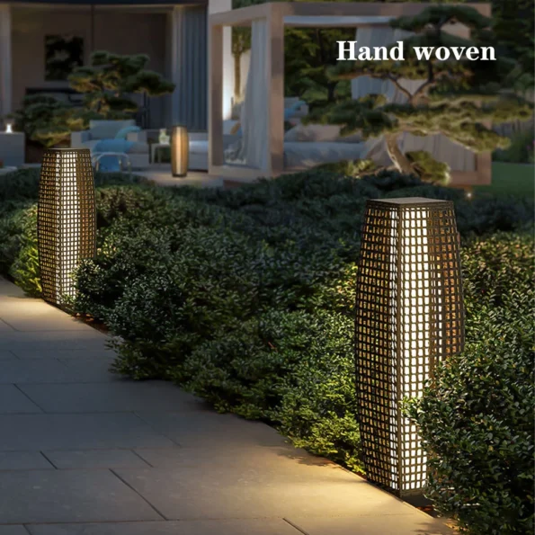 Outdoor Floor Lamp Wicker Rattan Solar Powered Lantern IP65 Waterproof Solar Powered Outdoor Lights For Garden Porch Patio Decor - Image 3