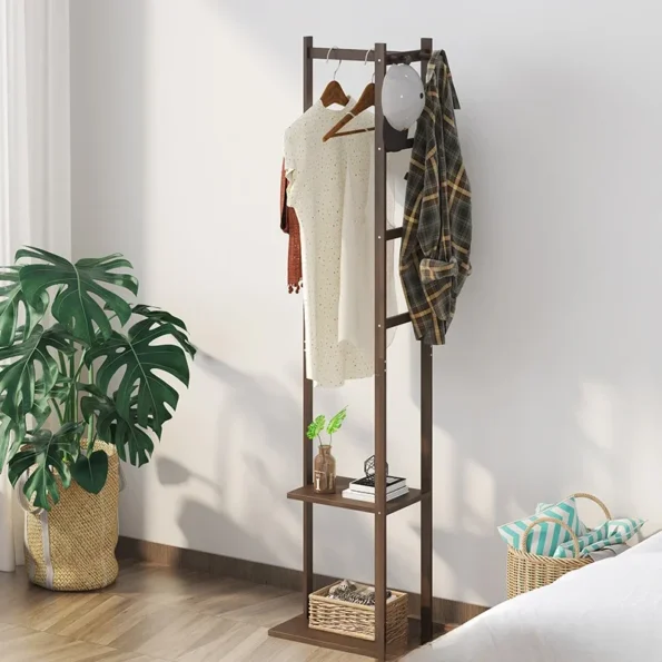 Clothes Rack Floor Standing Bedroom Hanging Clothes Rack Room Clothes Shelf Simple Multi-function Solid Wood Hanging Clothe Rack - Image 4