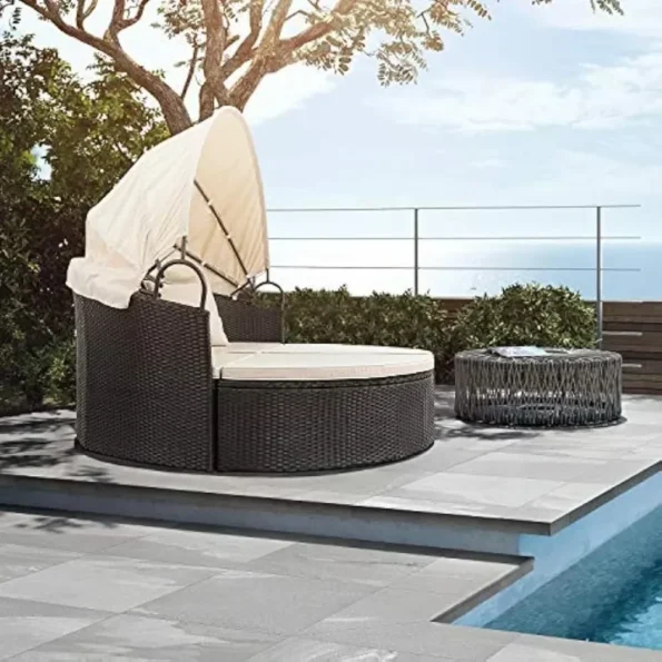 Outdoor Round Garden Sofas Canopy Wicker Rattan Separated Seating Sectional Sofa for Patio Lawn - Image 3