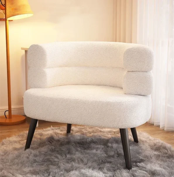White Nordic Luxury Lamb Fleece Lazy Sofa Chair Living Room Single Casual Back Chair Bedroom Dresser Chair Balcony Coffee Chair - Image 2