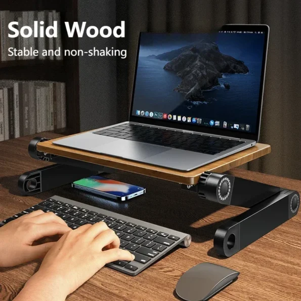 Eary Laptop Stand Wood Macbook Holder Height&Angle Adjustable Computer Desk Desktop Projector Bracket Notebook Vertical Stand - Image 2