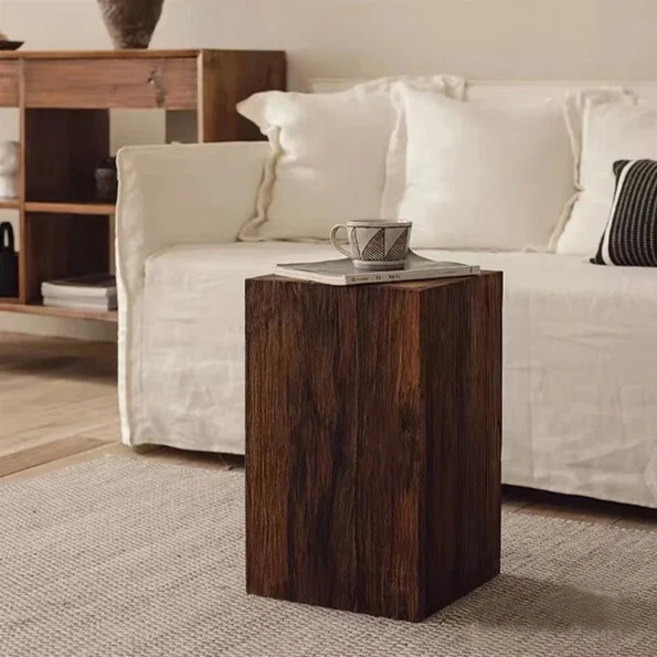 Quadrate Solid Wood Stool Side Table Home Hotel Art Decor Retro Wabi-Sabi Style Creative Design Wooden Pier Table Customization - Image 4