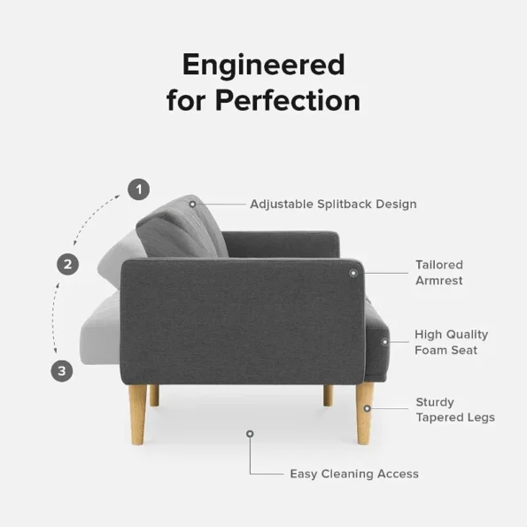 mopio Futon Sofa Bed, Couch, Small Sofa, Sleeper Sofa, Loveseat, Mid Century Modern Futon Couch, Sofa Cama, Couches - Image 3