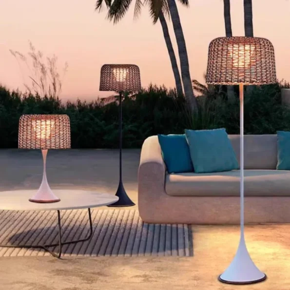 Outdoor Solar Floor Lamp,Waterproof Rattan Floor Lights For Patios, Decks, Garden,Outdoor Floor Lamps For Patio Plug In - Image 2