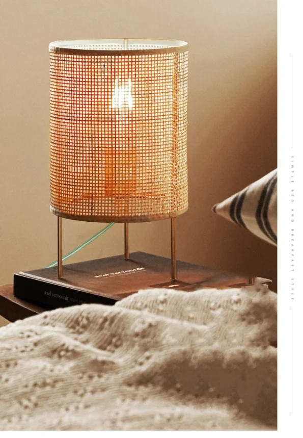 Rattan Table Lamp Bedroom  Bedside Lamp Japanese Hotel Living Room Tea room Warm Bamboo Desktop Rattan Art Decorative Table Lamp - Image 3