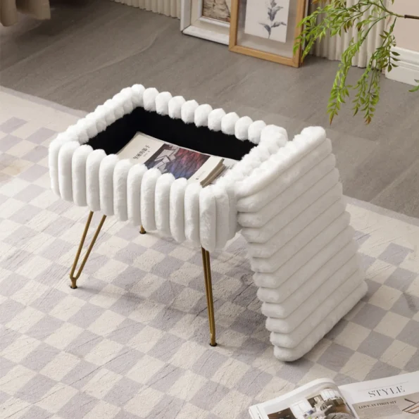 Chic Faux Fur Vanity Stool with Storage: Stylish Ottoman Chair - Image 3