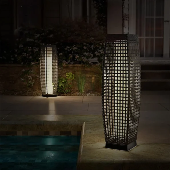 Outdoor Floor Lamp Wicker Rattan Solar Powered Lantern IP65 Waterproof Solar Powered Outdoor Lights For Garden Porch Patio Decor - Image 2