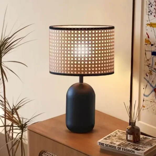 Japanese Style Wabi Sabi Style Rattan Table Lamps Black Rattan Lamp Nordic Retro Living Room Decor Bedroom Bedside Table Lights - Image 2