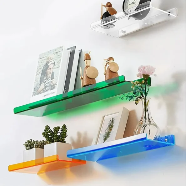 Acrylic Shelf for Wall Storage,Floating Bookshelves,Display Shelf Organizer for Bathroom,Bedroom,Living Room,Kitchen,Room Decor