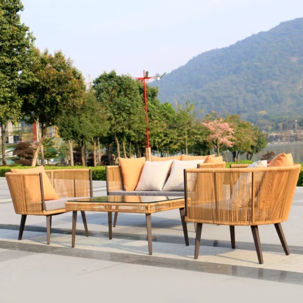 Sofa combination, courtyard terrace, two person leisure, waterproof, sunscreen, rattan outdoor rattan chairs, rattan woven - Image 3