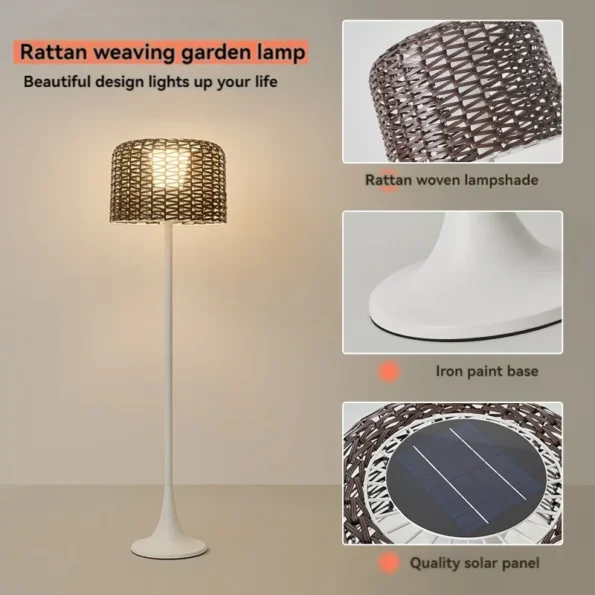 Outdoor Solar Floor Lamp,Waterproof Rattan Floor Lights For Patios, Decks, Garden,Outdoor Floor Lamps For Patio Plug In - Image 4