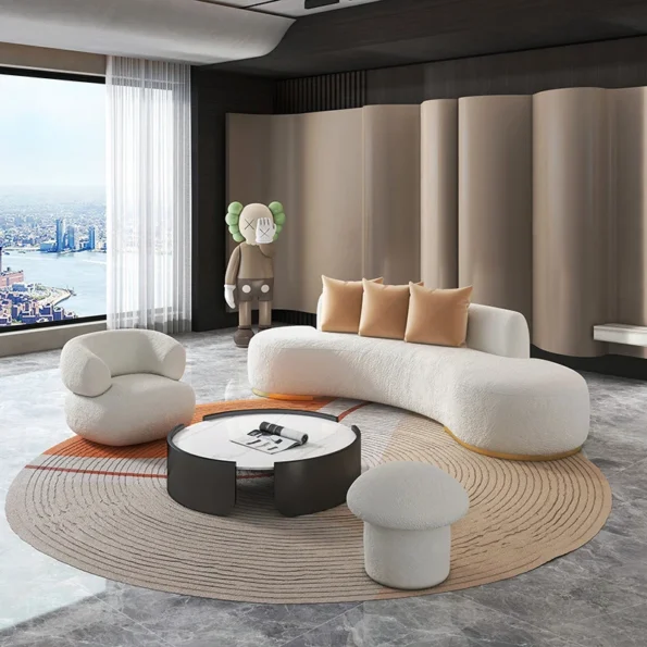New Nordic household curved lamb velvet white high-quality office reception fabric sofa - Image 3