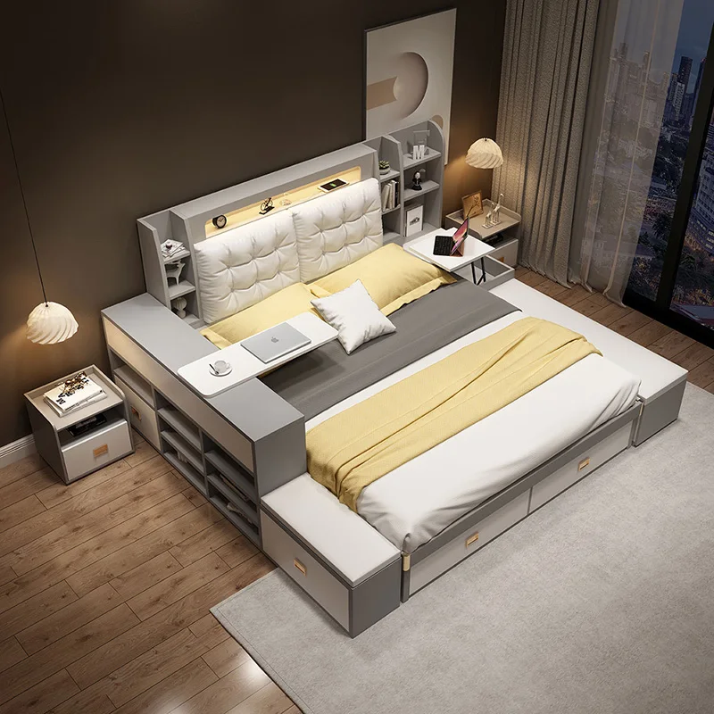 Tatami King/Queen Bed with Bedside Table and Storage: Modern High Box Bed Frame - Image 5